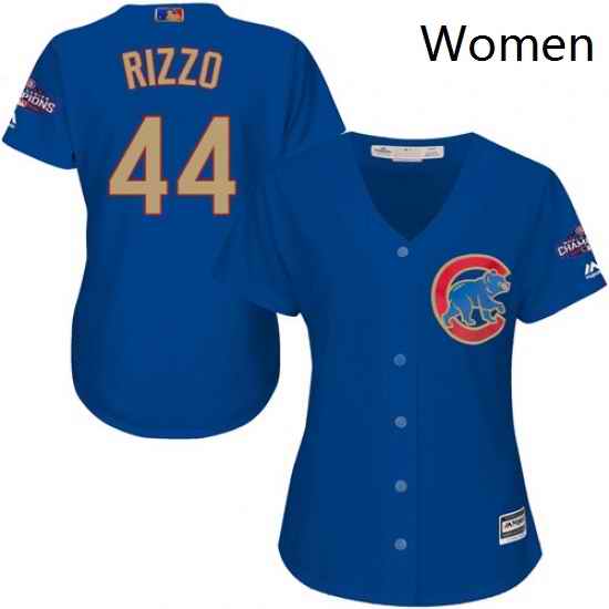 Womens Majestic Chicago Cubs 44 Anthony Rizzo Authentic Royal Blue 2017 Gold Champion MLB Jersey